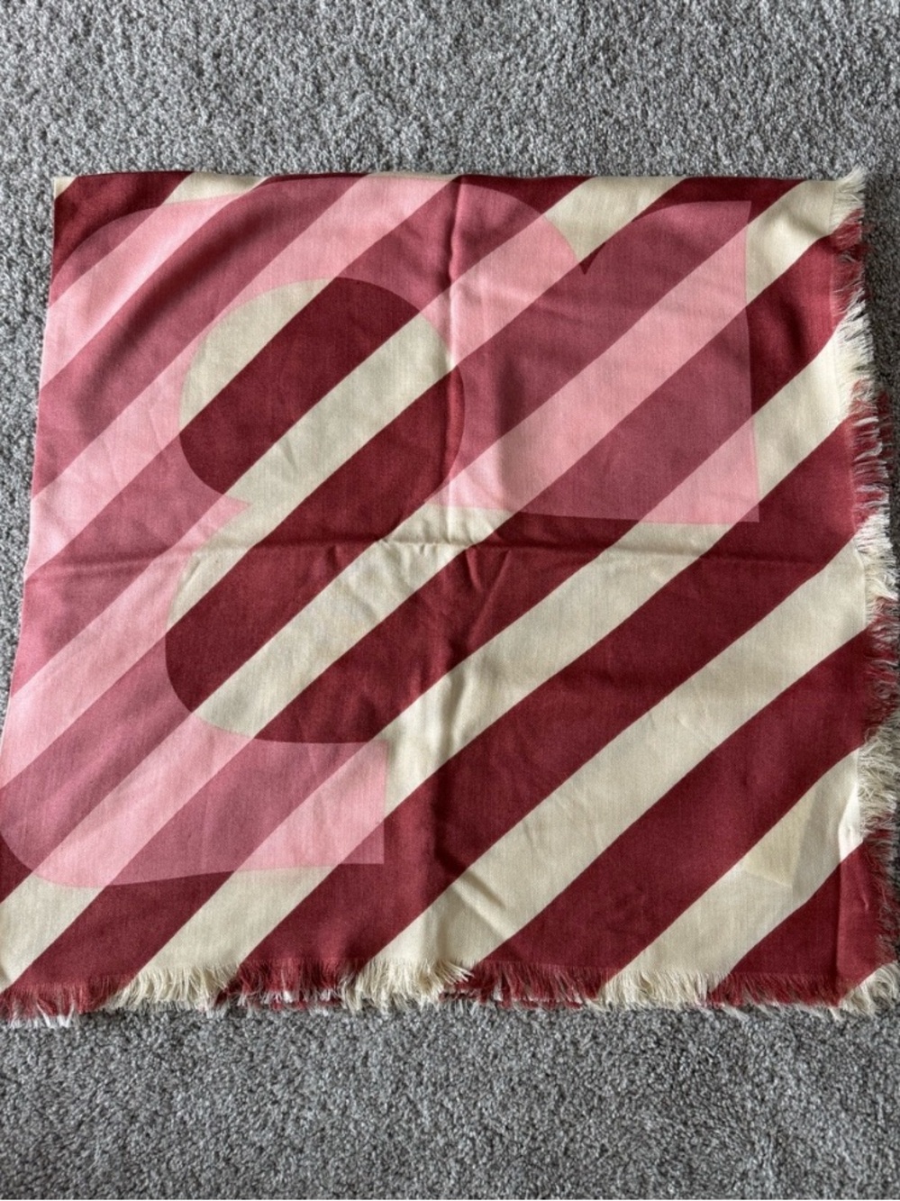 NWT Tory Burch Stella Oversized Logo Silk Wool Huge Scarf Wrap Pink Red Striped